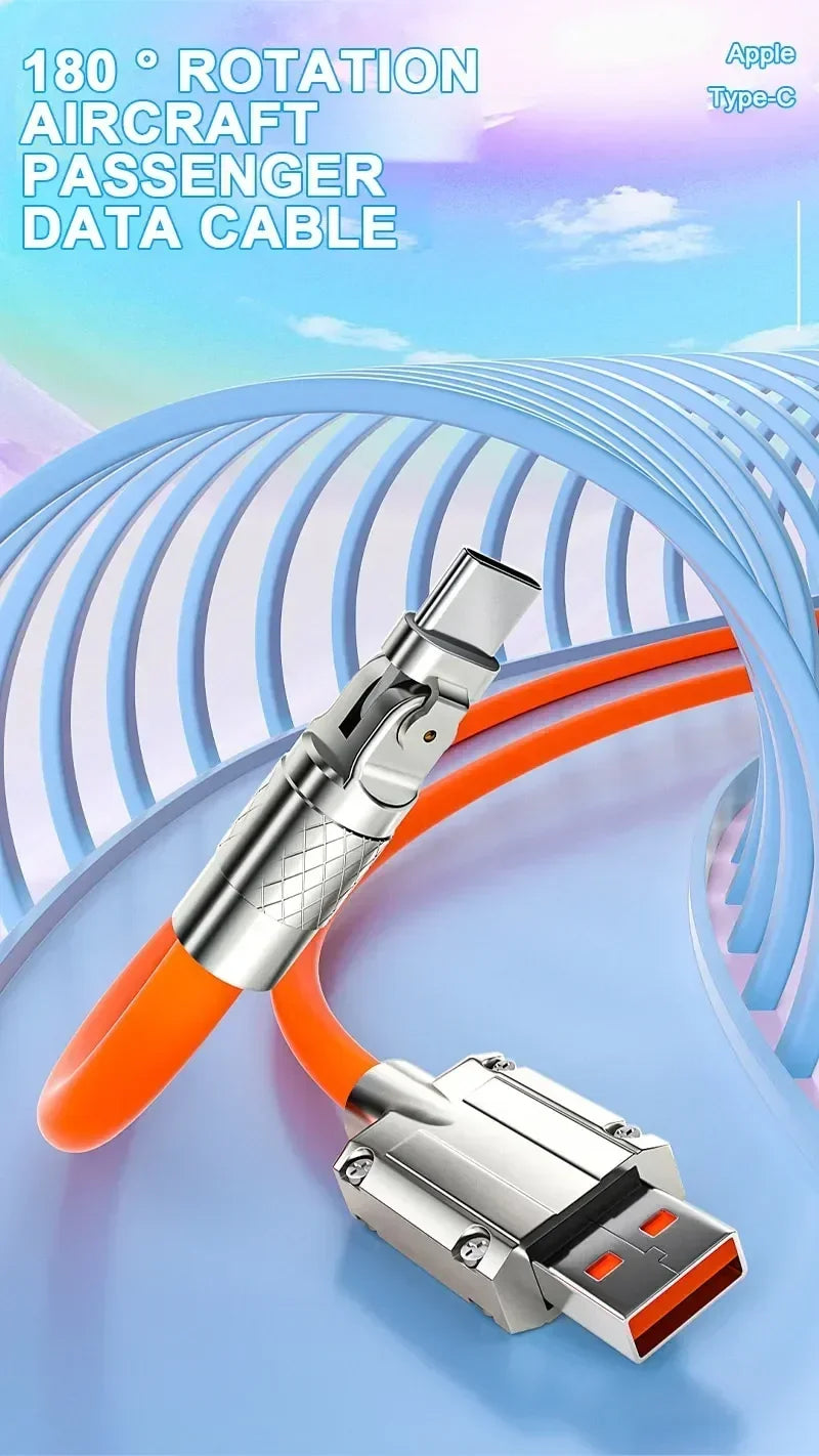 120W 7A Fast Charge USB Type C Cable 180 Degree Rotation Elbow Cable