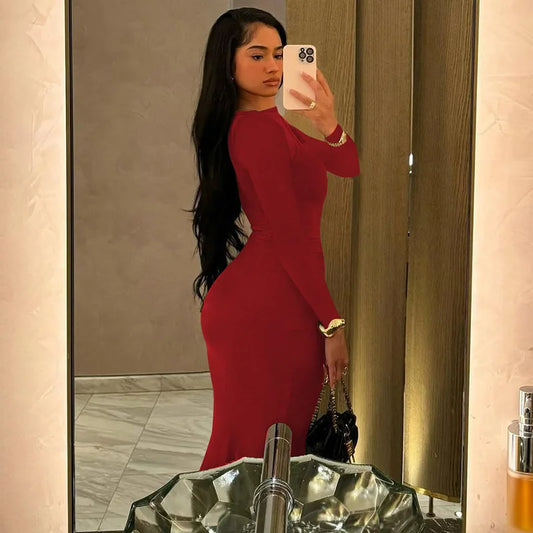 Long Sleeve Draped Sexy Maxi Prom Dress