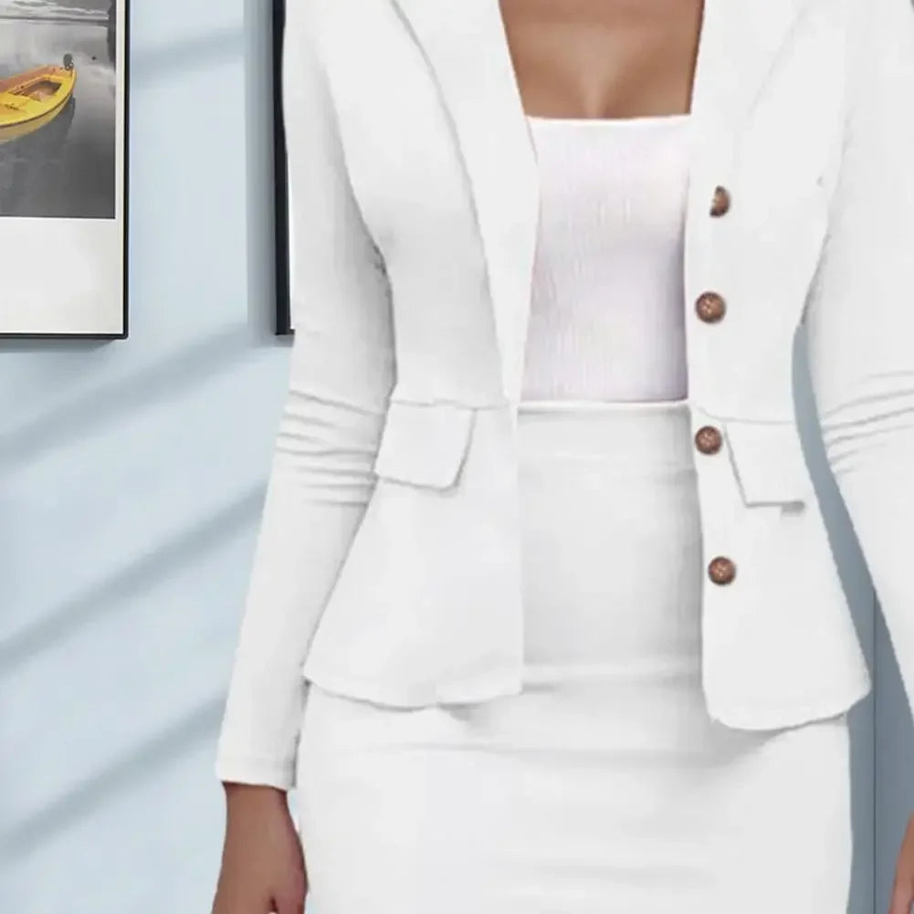 Long Sleeve Blazer Jacket And Skirt Set Casual Outfits