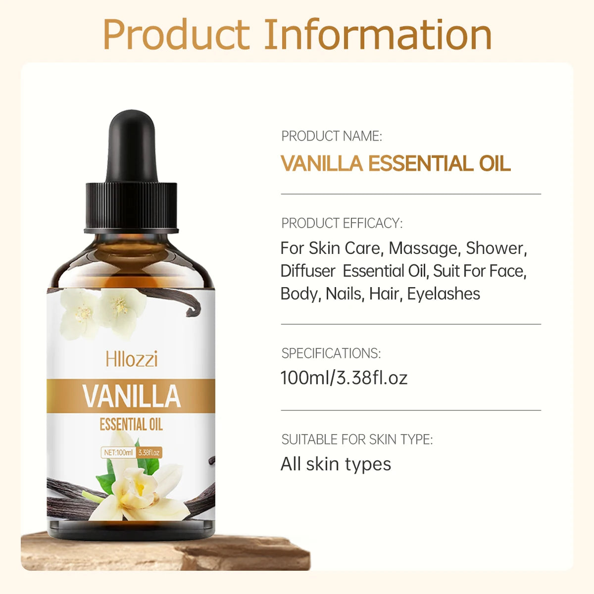 100ml/60ml/30ml Vanilla Essential Oil Hydrating and Moisturizing Skin Care