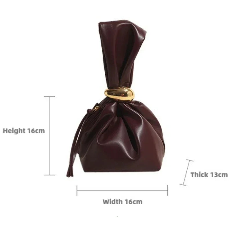 Soft Leather Clutch Luxury Pleated Mini Bucket Pouch Bags