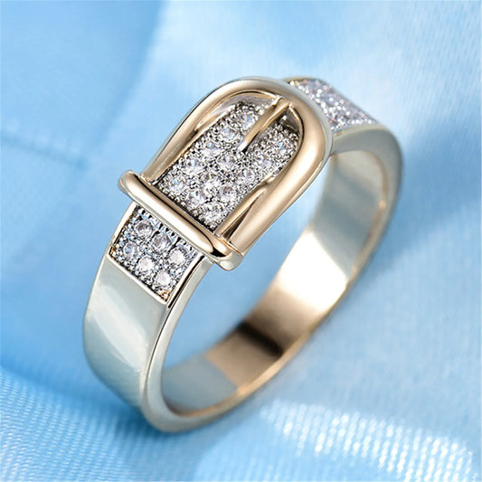 Belt Rings Creative Gold Silver Shiny Full Zircon Ring