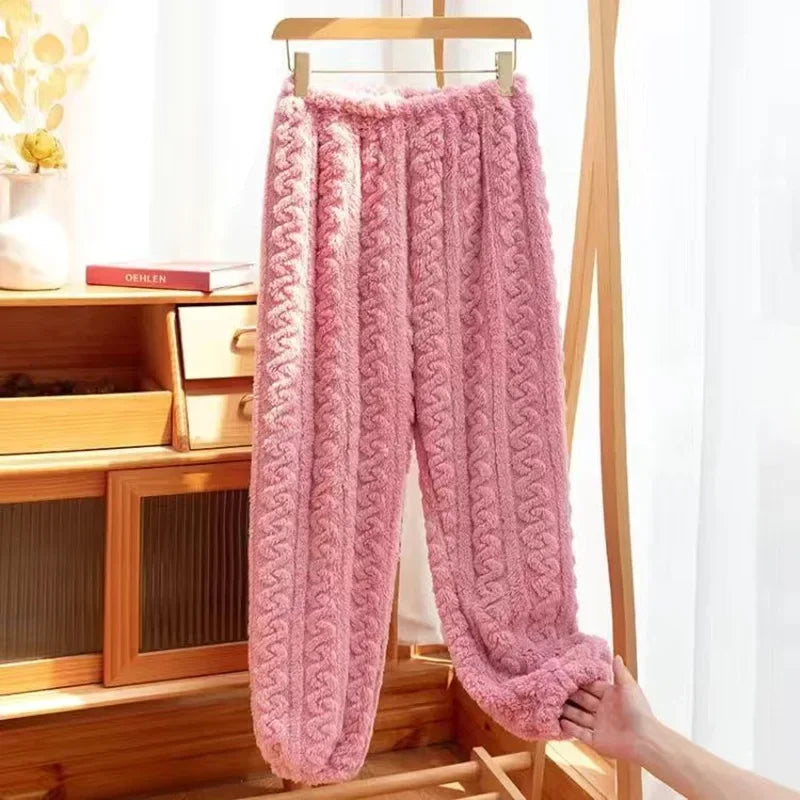 Solid Warm Thicken Velvet Ribbed Fleece Set Pajama