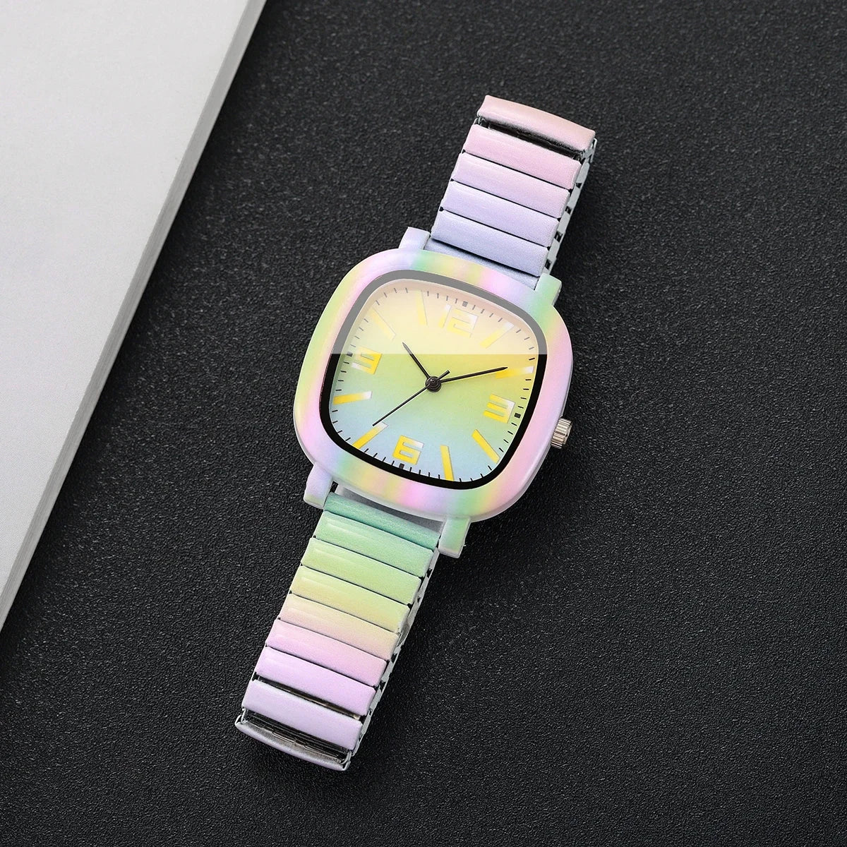 Square Elastic Strap Quartz Wristwatches Set