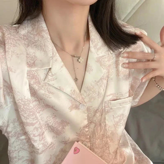 Short Sleeve Button Top and Shorts Pink Sleepwear Soft Comfy Pajama Set
