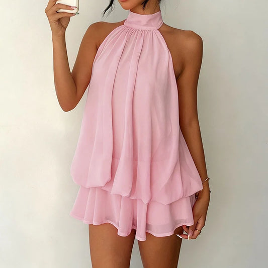 Halter Sleeveless Off Shoulder Backless Mini Dress