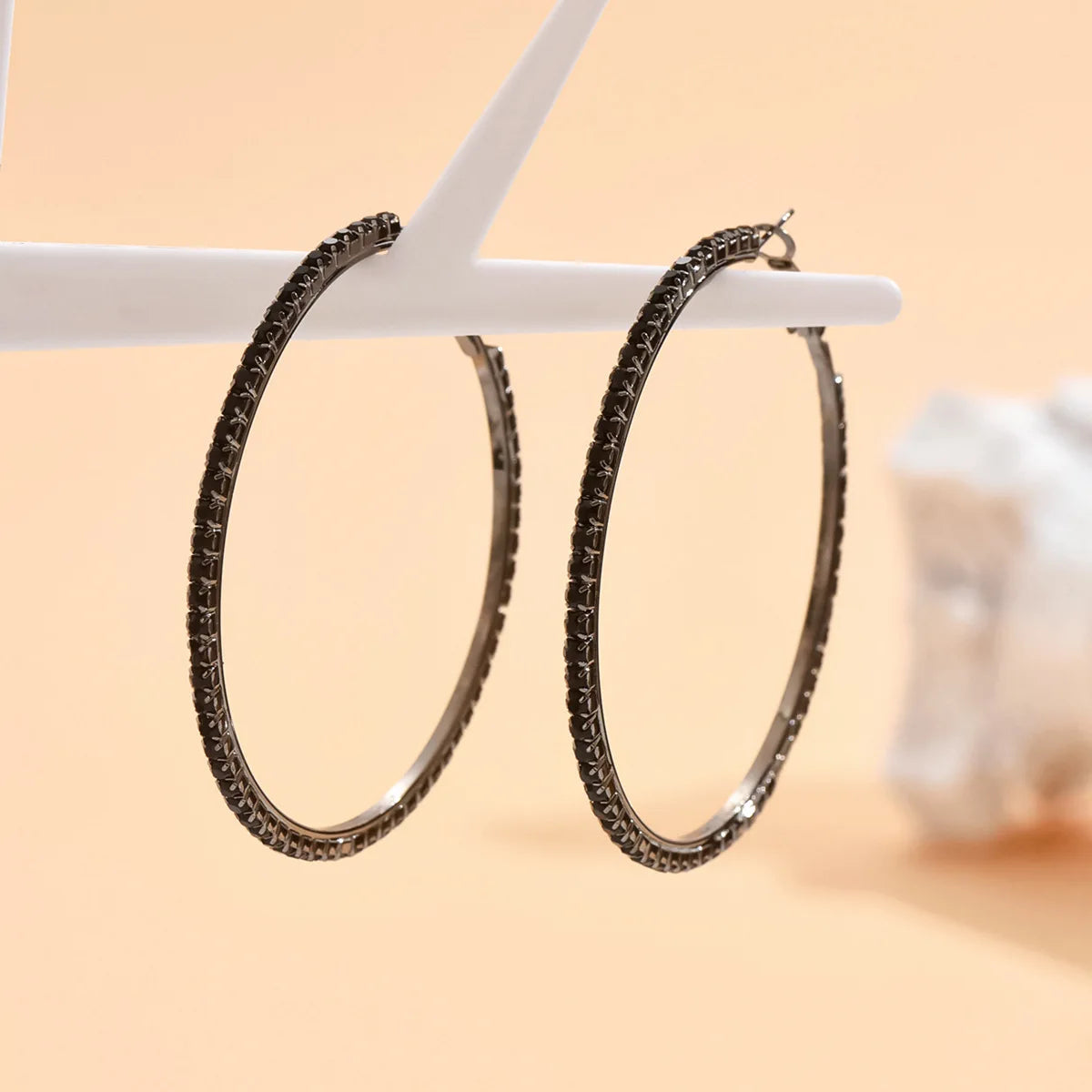 Rhinestones Shiny Crystal Big Round Hoop Earrings