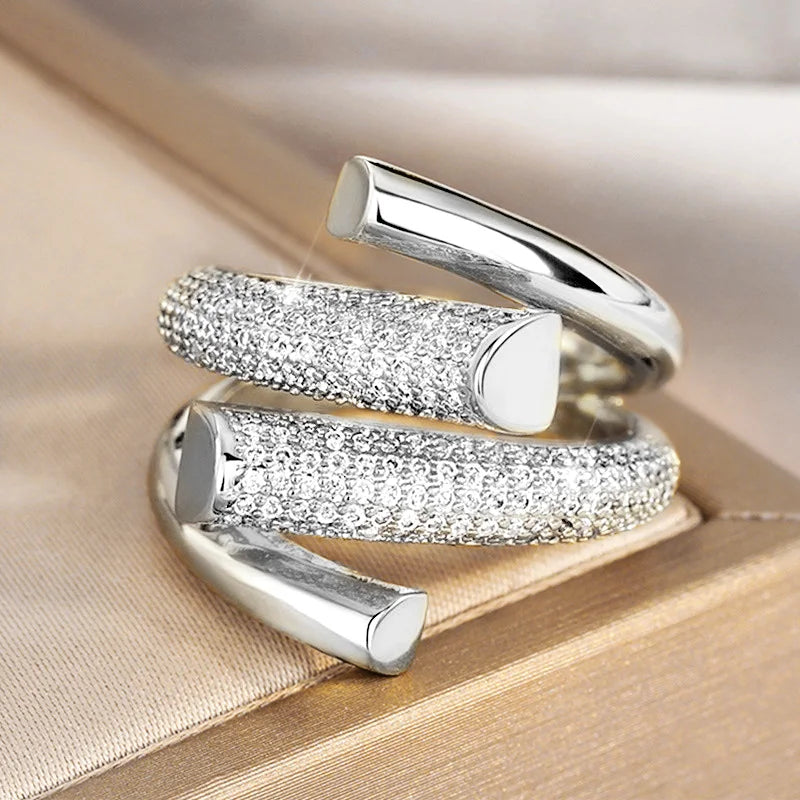 Hyperbole Shape Geometric Gold Luxury Sparkling CZ Rings