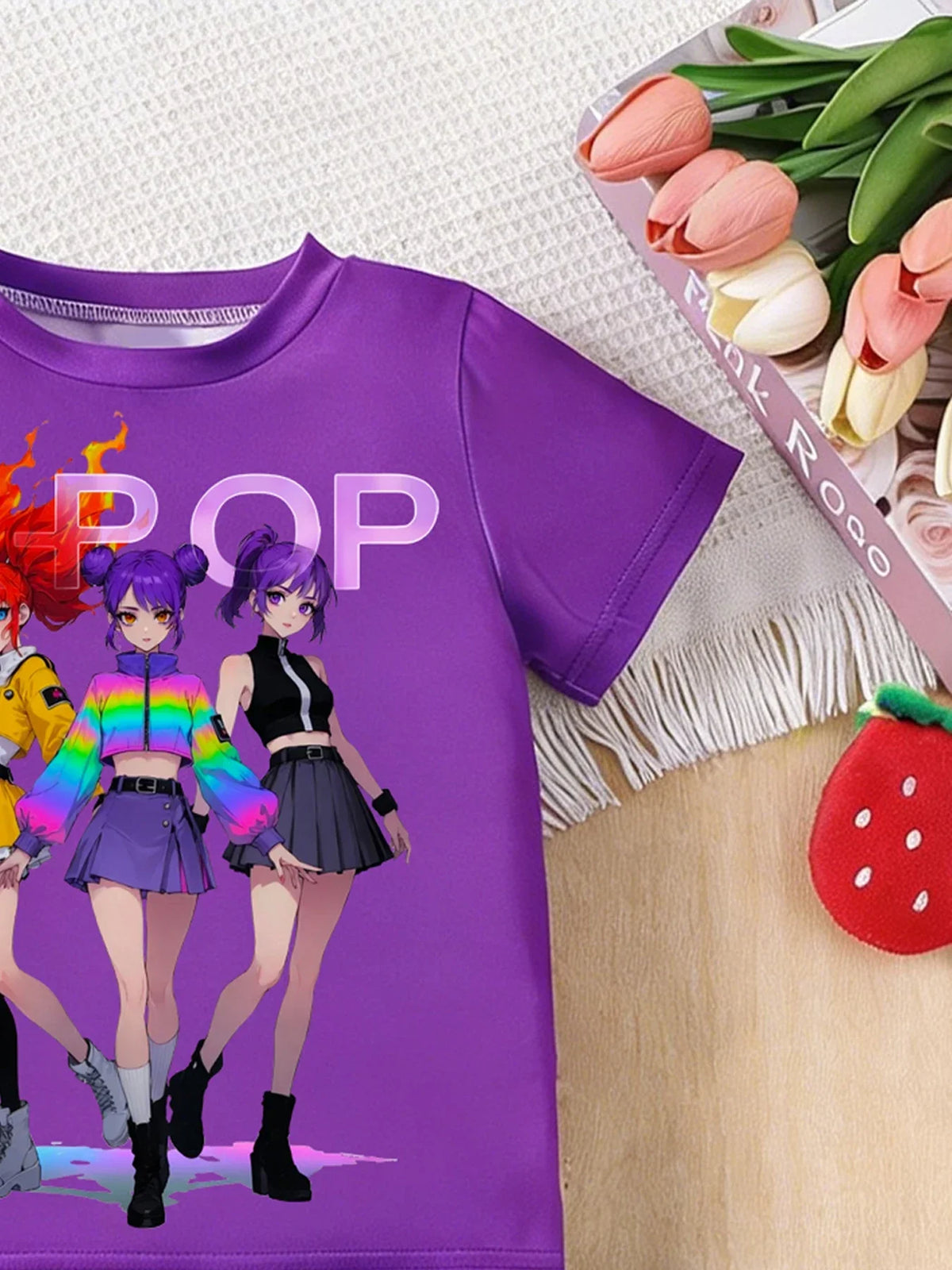K-POP Anime Print Outfit Short Sleeve T-Shirt Set