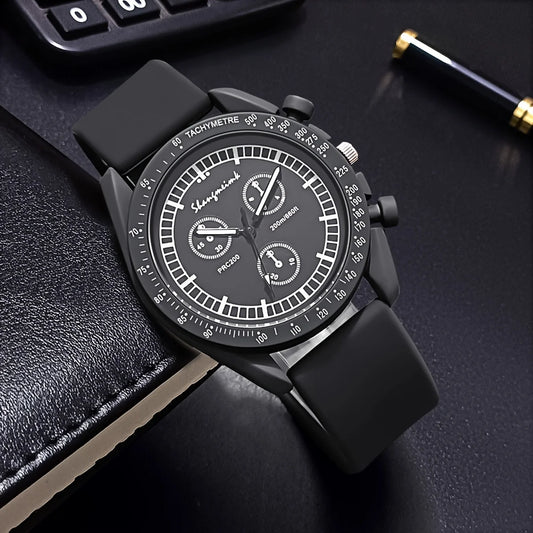 Imitation Three-Eyes Dial Silicone Band Quartz Sports Watch