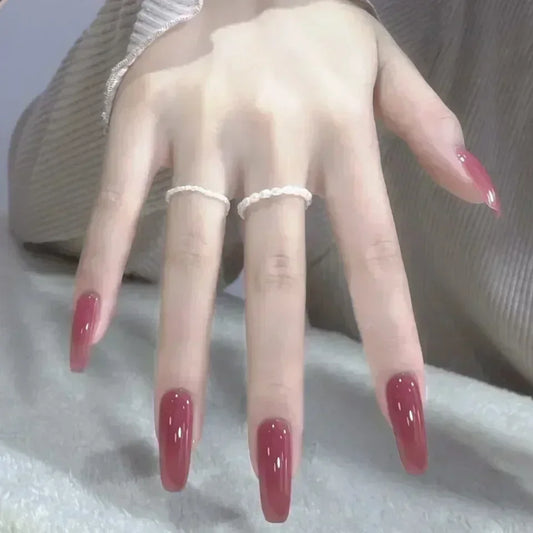 24pcs/Box Long Coffin False Nails Art Rose with Glue Wearable Jelly Nails