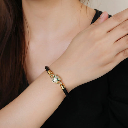 Pulsera de cuerda de cuero con estampado de leopardo estilo animal DANA Bully