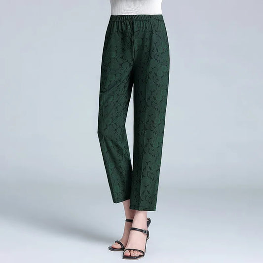 Plus Size Casual Classic Breathable Elastic Waist Flower Print Pants
