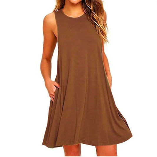 T Shirt Cover up Plain Pleated Tank Dress