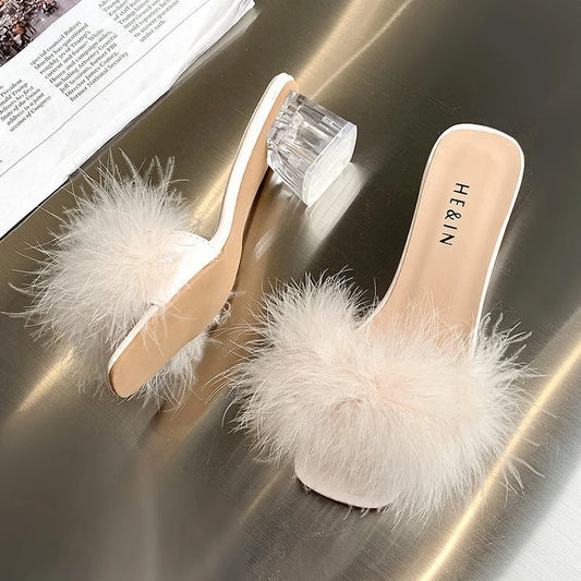 Fox Fur Chunky Flip Flops Sexy Home Slipper