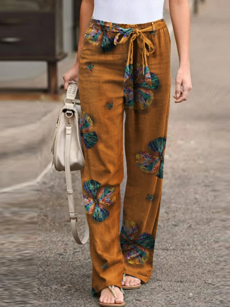 Casual Cotton High Waist Wide Leg Pants