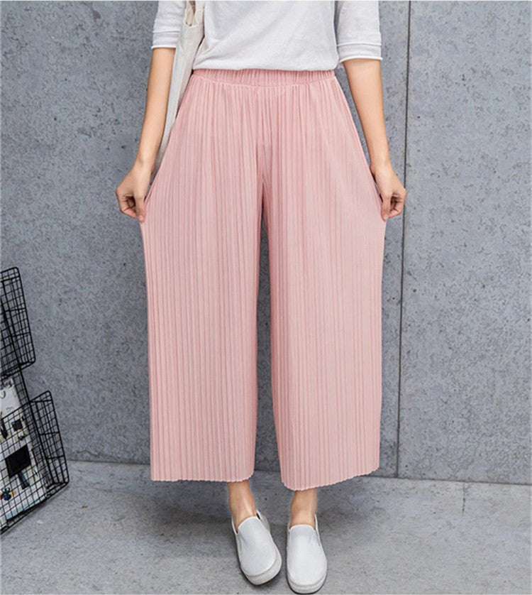 Waist High Pleated Wide Leg  Chiffon Loose Pants