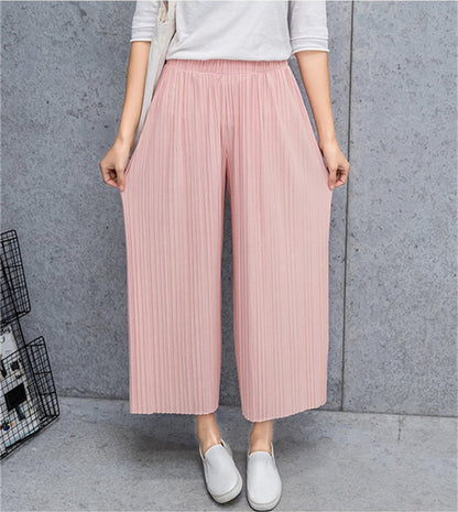 Waist High Pleated Wide Leg  Chiffon Loose Pants