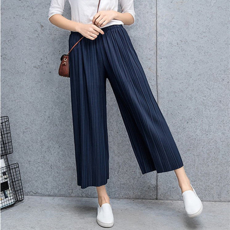 Waist High Pleated Wide Leg  Chiffon Loose Pants
