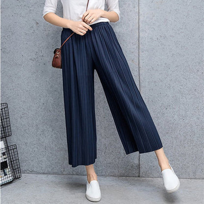 Waist High Pleated Wide Leg  Chiffon Loose Pants