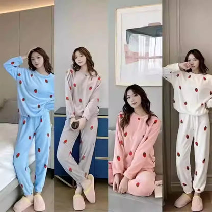 Soft Comfortable Velvet Jacquard Warm Sleepwear Pajama Sets