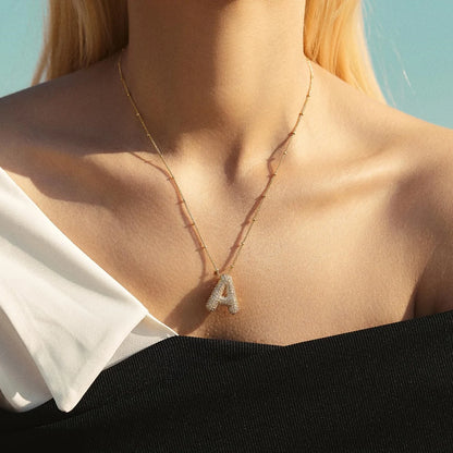 26 Letter Copper Zircon Bubble Initial Chunky Necklace