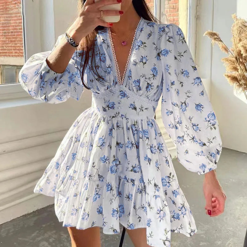 Floral Print Mini Long Sleeve Dress