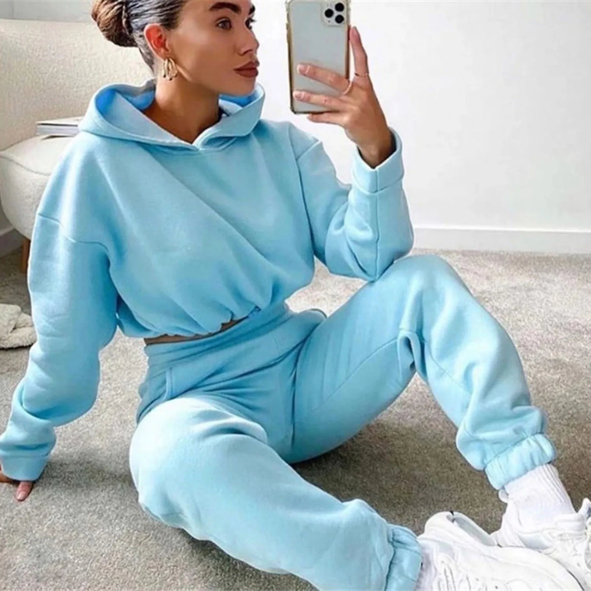 Winter Tracksuit Oversized Hoodie Sweatpants Sportswear Set