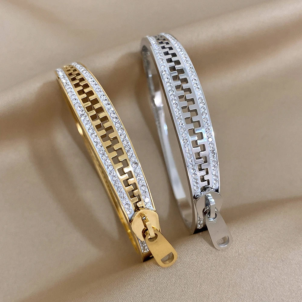 Original Zipper Charm Bangle Stainless Steel Zip Hand Bracelets