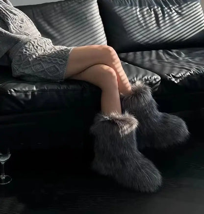 Snow Luxury Furry Faux Fox Fur Boots