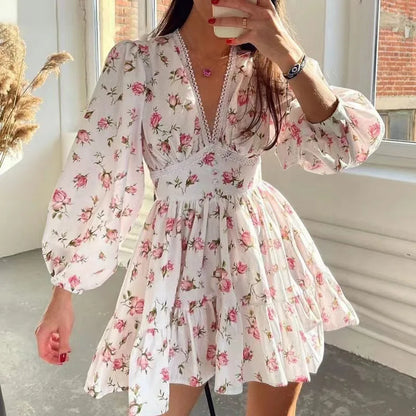 Floral Print Mini Long Sleeve Dress
