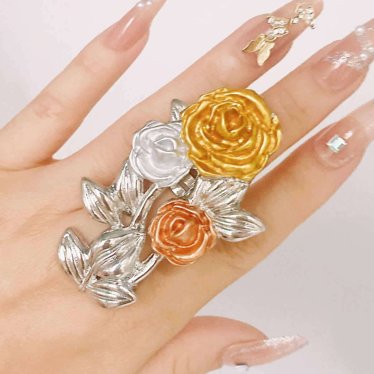 18K Gold Plated Silver Rose Flower Exquisite Ring