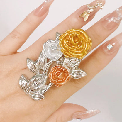 18K Gold Plated Silver Rose Flower Exquisite Ring