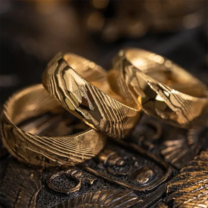 8MM Golden Damascus steel Hammered Engagement Promise Rings