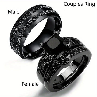 Black Heart Crystal CZ Rings Set