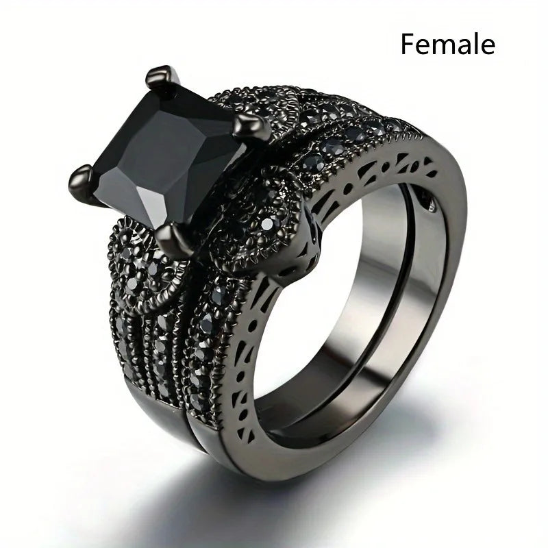 Black Heart Crystal CZ Rings Set