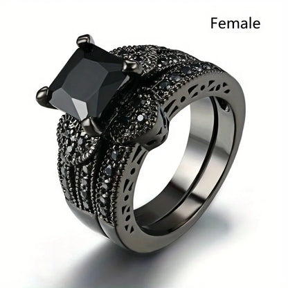 Black Heart Crystal CZ Rings Set