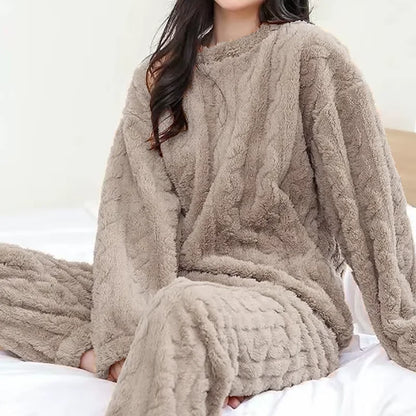 Solid Warm Thicken Velvet Ribbed Fleece Set Pajama