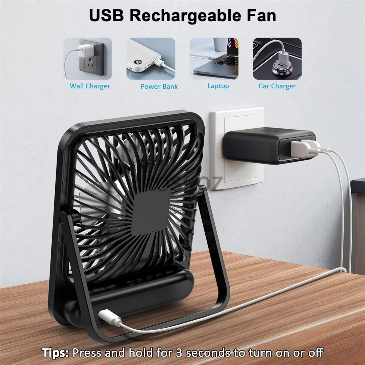 Desk Fan Portable USB Rechargeable Fan
