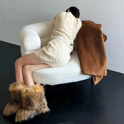 Snow Luxury Furry Faux Fox Fur Boots