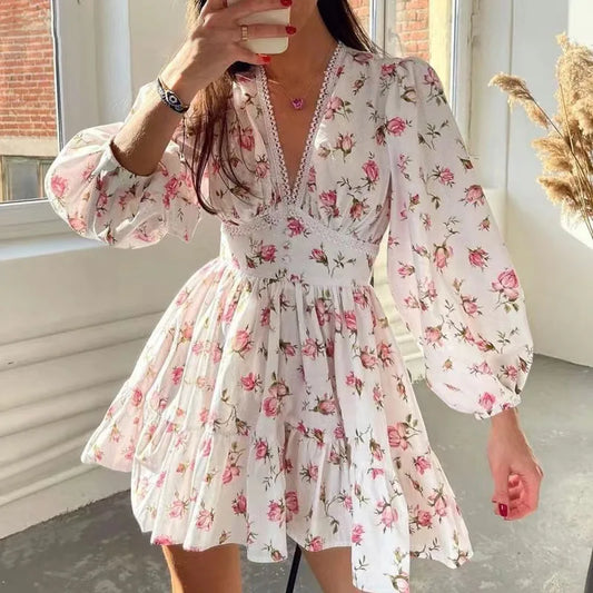 Floral Print Mini Long Sleeve Dress