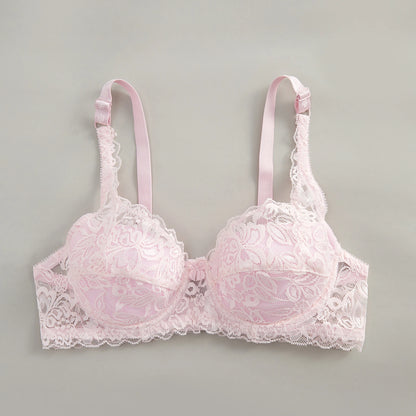 Bow Decor Push-Up Underwire Lace Bra