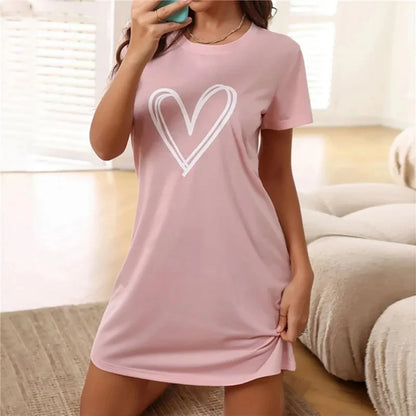 Plus Size 3D Alphabet Print Nightgowns Ice Silk Fabric Dress
