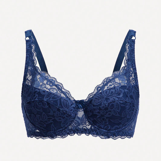 Bow Decor Push-Up Underwire Lace Bra