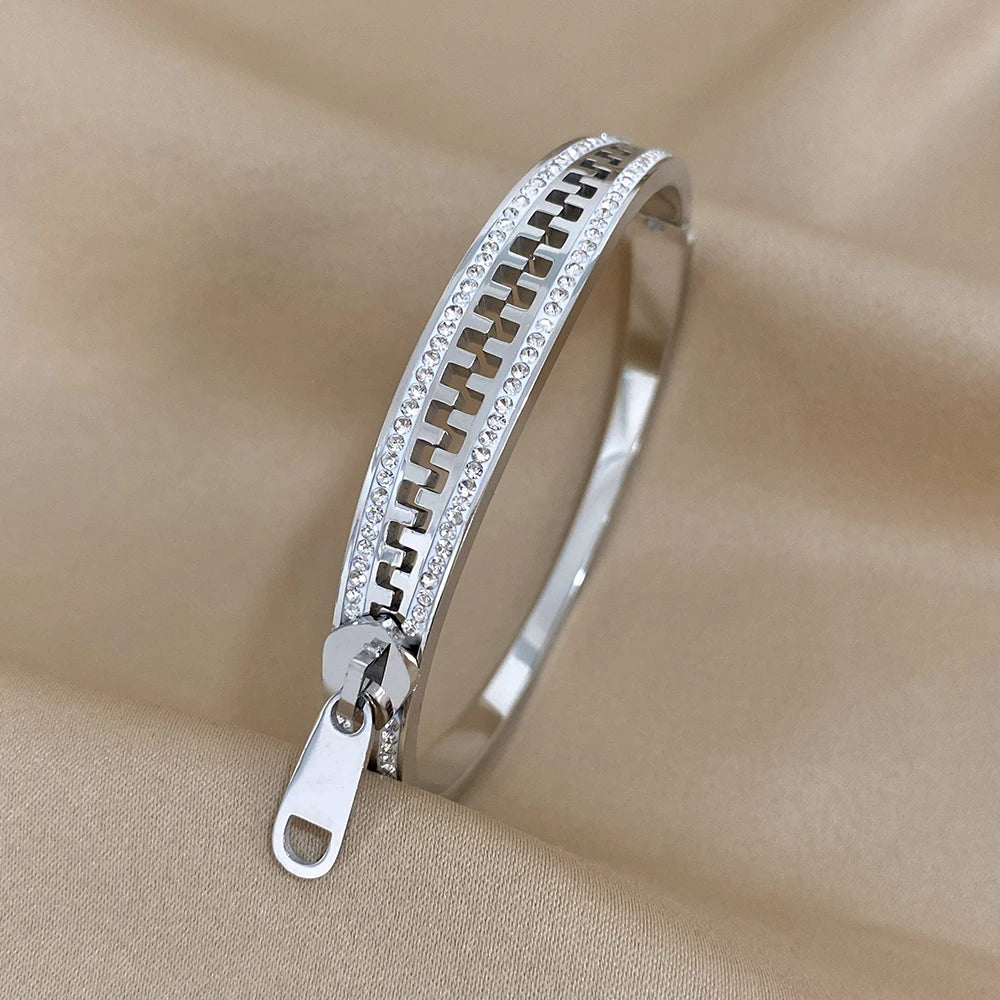 Original Zipper Charm Bangle Stainless Steel Zip Hand Bracelets