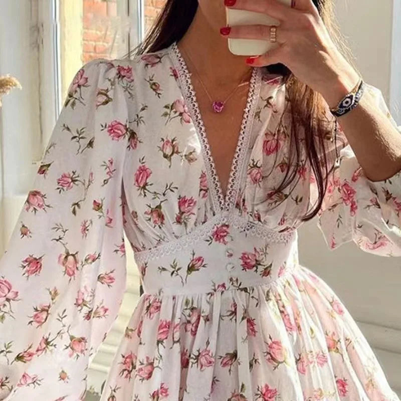 Floral Print Mini Long Sleeve Dress