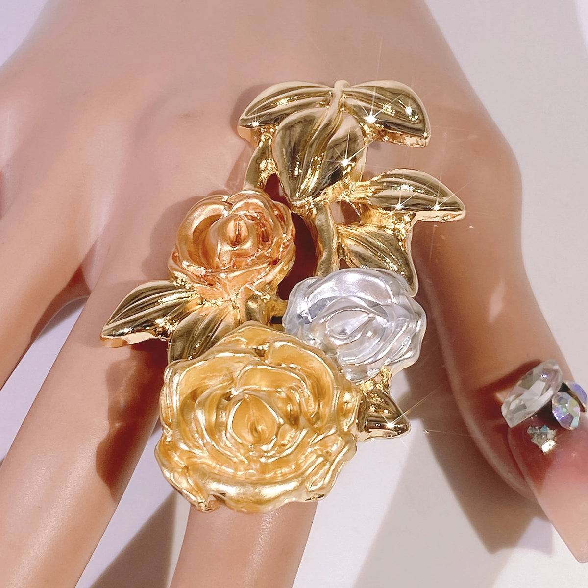 18K Gold Plated Silver Rose Flower Exquisite Ring