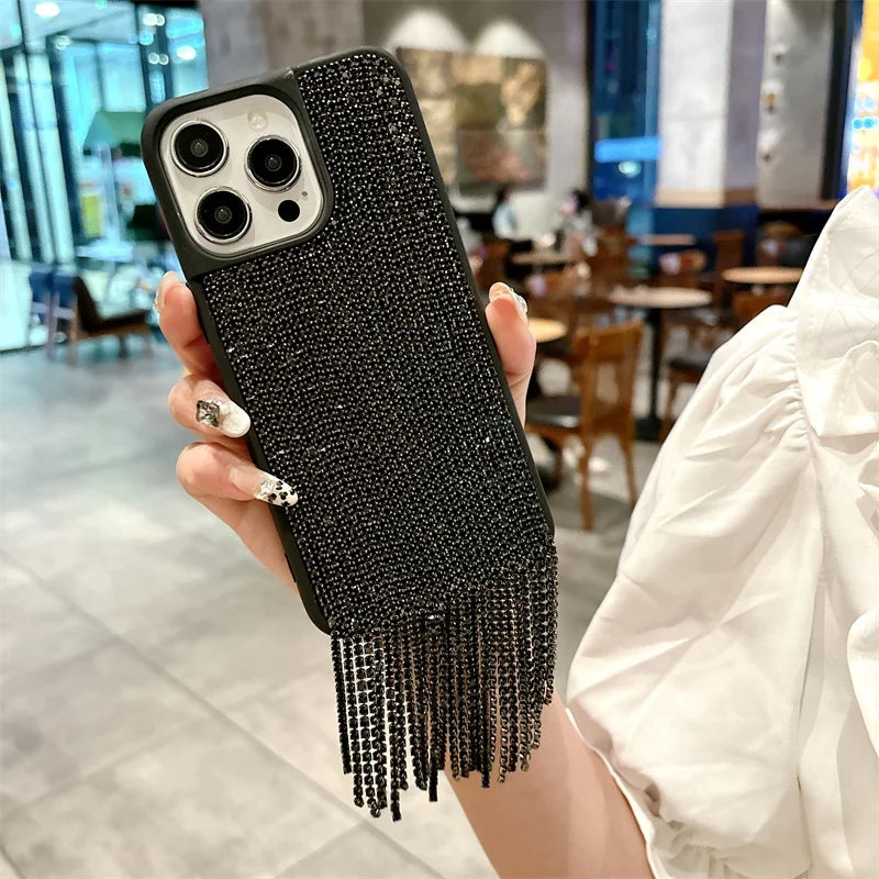 Luxury Tassel Rhinestone Phone Case For iPhone Pro Max Cover Plating Silver Cases