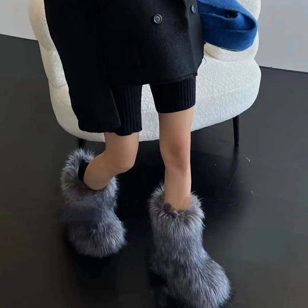 Snow Luxury Furry Faux Fox Fur Boots