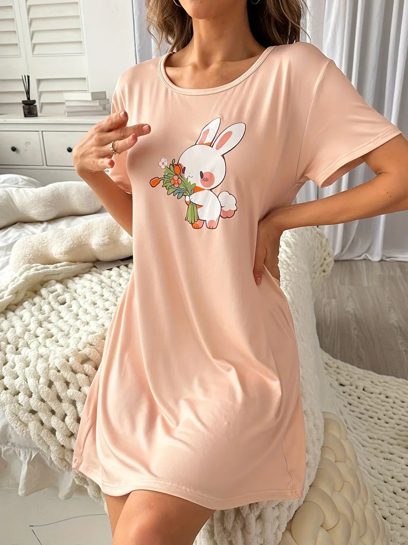 Casual Sweet Cute Rabbit Soft Sleepwear
